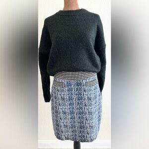 Elegant Blue/White/Black Tweed Skirt with Black/White Houndstooth Accents